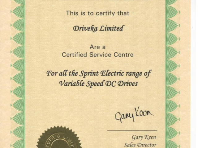 Сертификат авторизованного сервисного центра Sprint Electric